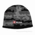 Men's camo hat with jacquard knit camo pattern and embroidery logo